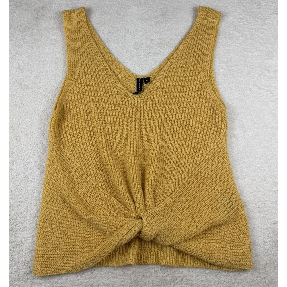 Moon & Madison Sleeveless Tank Sweater Front Knot Women's Large Yellow